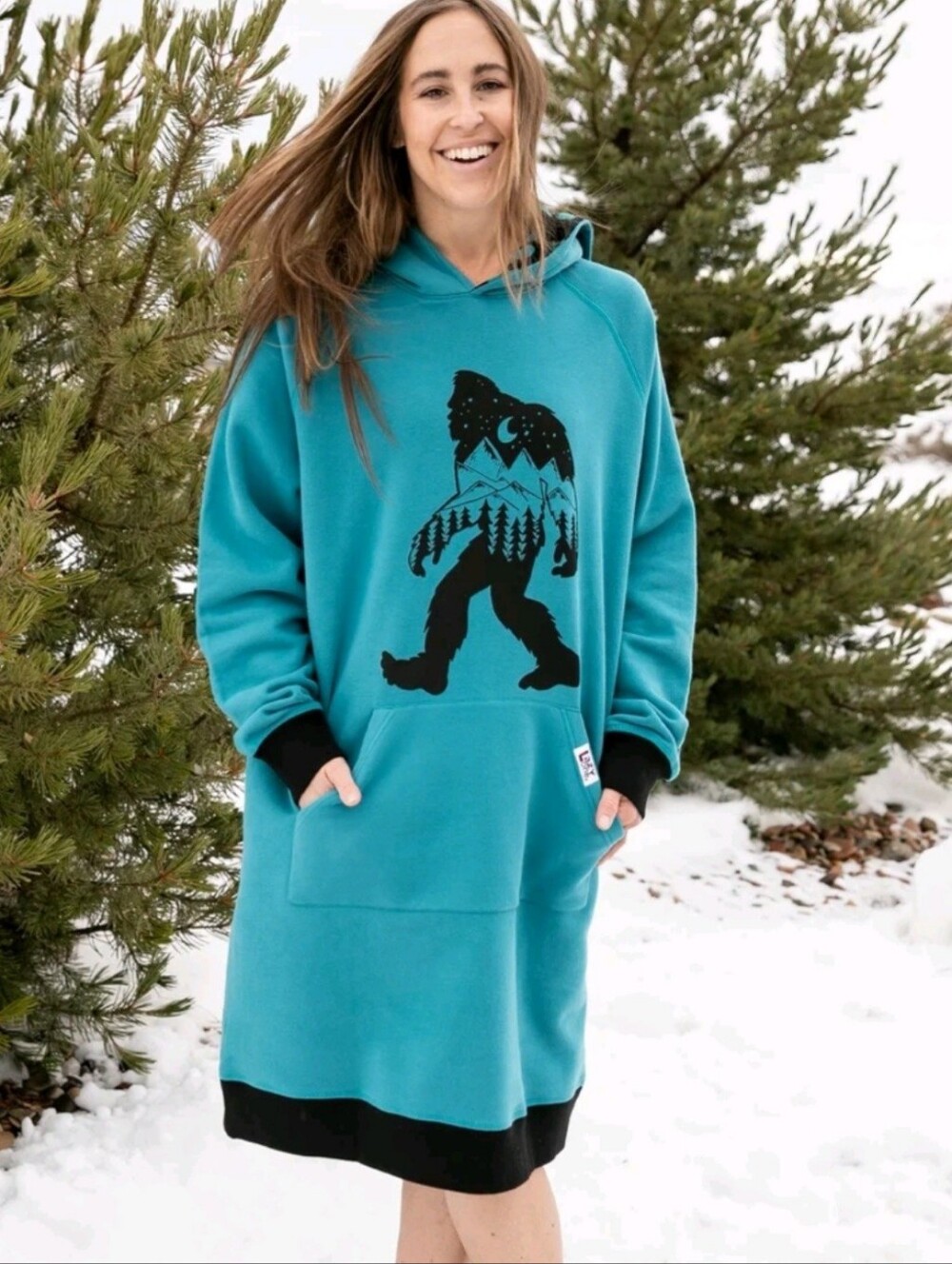 Lazy One Unisex Bigfoot Hoodie Lounge Sleep Shirt Front Pocket Size L/XL.